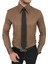 Italyan Stil Slim Fit Sivri Yaka Saten Erkek Gömlek Açık Kahve T7210 1