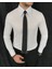 Italyan Stil Slim Fit Sivri Yaka Saten Erkek Gömlek Beyaz T7214 1