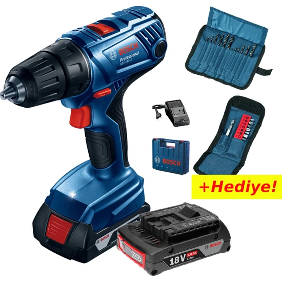 Bosch GSR 180-LI Professional 2x2.0Ah Çift Akülü Vidalama Makinesi + 23 Parça Set