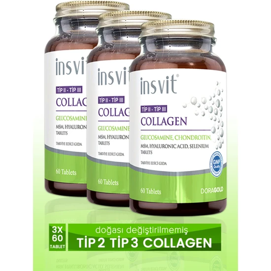 İnsvit Collagen Tip 2 Tip 3 Hyaluronic Acid Msm Kondroitin Selenyum 60 Tablet Kolajen 3 Adet