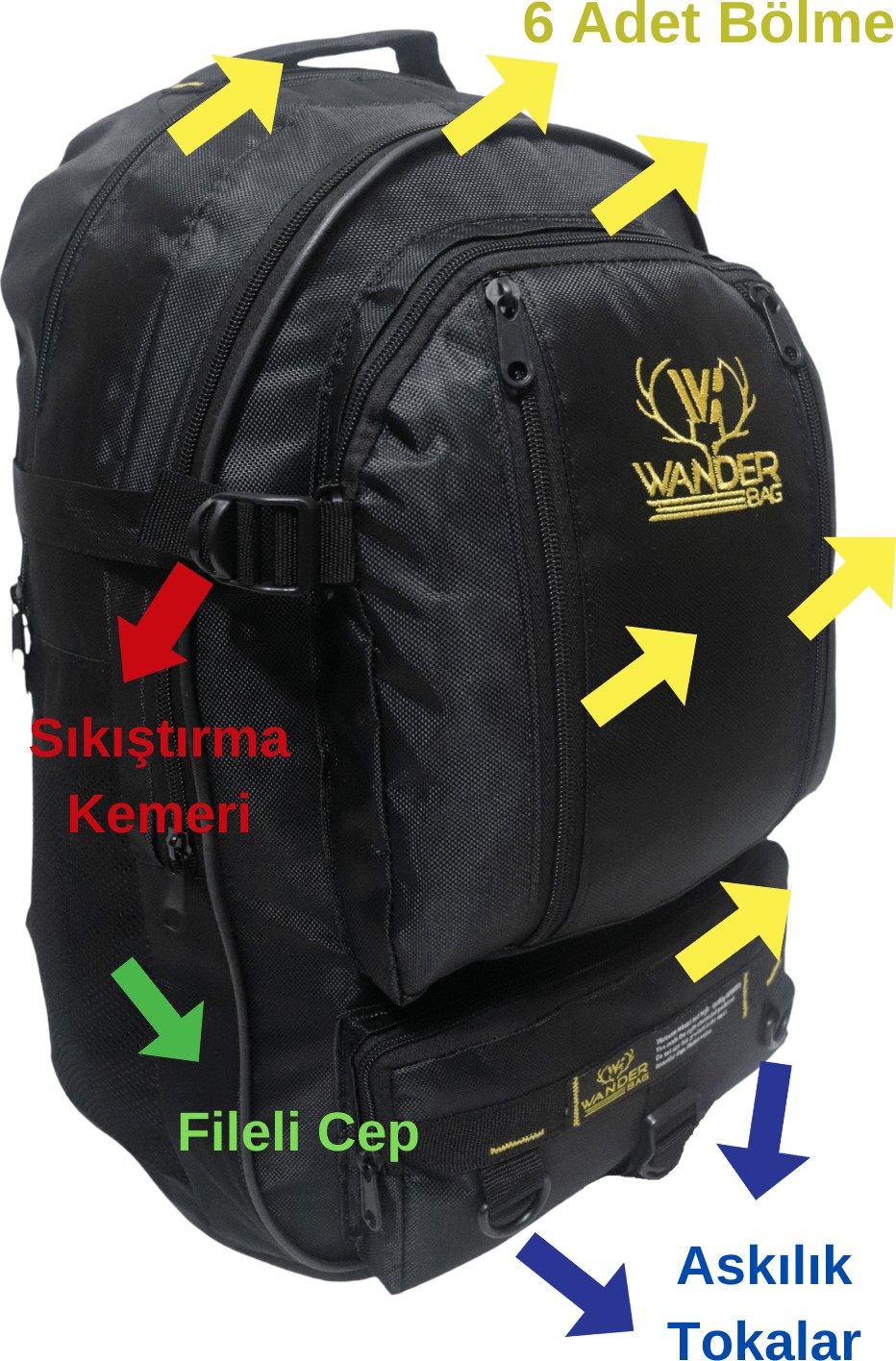 Baggor Wander 50 Litre Yeşil Çok Gözlü Yürüyüş-Seyahat-Okul-Dağcı-Trekking-Kampçı Sırt Çantası görsel 5
