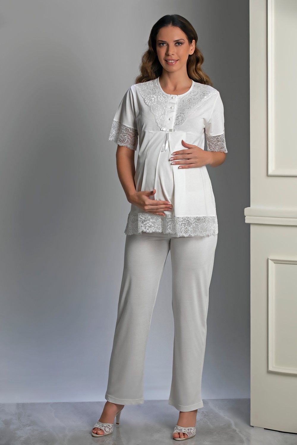 Lorian's Mavi Tasarım Viskon Hamile Pijama Takım 3'lü Set 2XL Konforlu Kullanım için Özel Tasarım görsel 6
