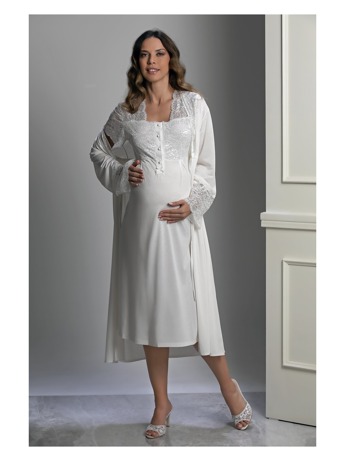 Lorian's 3016 Açık Ekru Renkli Lohusa Pijama Takımı Viskon Kumaş ve Şık Tasarım