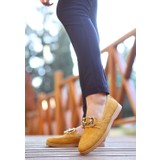 Alfaze Cilt Desenli Babet Ayakkabı Hardal Sarısı Topuk Boyu 1 cm10
