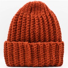 Külah Kadın El Örgüsü Kışlık Yün Bere Kiremit