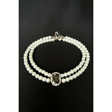 Siyah Kristal Uçlu İnci Choker Kolye