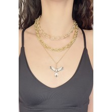 Sose Moda Zirkon Taşlı Gold Anka Kolye Kadınlar İçin 40+5 cm Uzunlukta Özel Tasarım