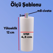 Badem10 Mobilya Kanepe Koltuk Baza Yükseltici Yükseltme M8 Civatalı Vidalı Orta Destek Ayağı Ayak Beyaz 12cm