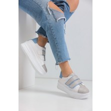 Öner Shoes Kadın Beyaz Mavi Detay Cırt Cırtlı Sneaker Spor Ayakkabı10