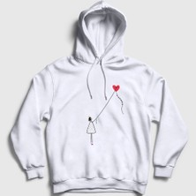 Presmono Unisex Beyaz Kite Girl Uçurtma Kapüşonlu Sweatshirt