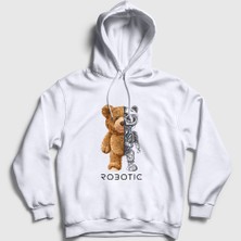Presmono Unisex Beyaz Robot Ayı Teddy Bear Kapüşonlu Sweatshirt