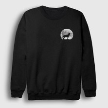 Presmono Unisex Siyah Howl Moon Wolf Kurt Sweatshirt