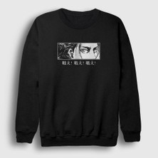 Presmono Unisex Siyah Eren Yeager Flowers Anime Attack On Titan Sweatshirt
