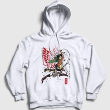 Presmono Unisex Beyaz Soldier Eren Yeager Anime Attack On Titan Kapüşonlu Sweatshirt