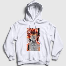 Presmono Unisex Beyaz Fire Anime Hanma Baki Kapüşonlu Sweatshirt