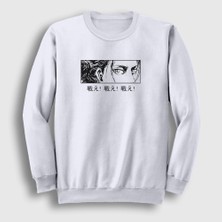 Presmono Unisex Beyaz Eren Yeager Flowers Anime Attack On Titan Sweatshirt