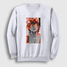 Presmono Unisex Beyaz Fire Anime Hanma Baki Sweatshirt