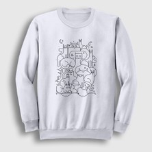 Presmono Unisex Beyaz Cats Everywhere Kedili Sweatshirt