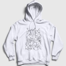 Presmono Unisex Beyaz Cats Everywhere Kedili Kapüşonlu Sweatshirt