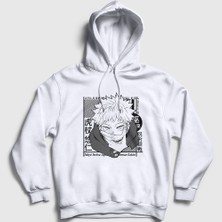 Presmono Unisex Beyaz Yuji Itadori Anime Jujutsu Kaisen Kapüşonlu Sweatshirt