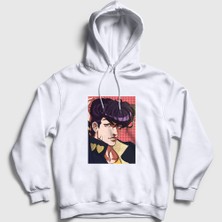 Presmono Unisex Beyaz Josuke Joestar Anime Jojo Kapüşonlu Sweatshirt