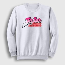 Presmono Unisex Beyaz Logo Anime Jojo Sweatshirt