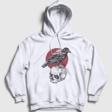 Presmono Unisex Beyaz Skull Crow Karga Kapüşonlu Sweatshirt