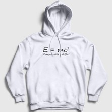 Presmono Unisex Beyaz Energy Milk Coffee Science Albert Einstein Kapüşonlu Sweatshirt
