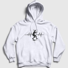 Presmono Unisex Beyaz Heartbeat Spor Tennis Tenis Kapüşonlu Sweatshirt