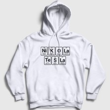 Presmono Unisex Beyaz Periodic Table Scientist Nikola Tesla Kapüşonlu Sweatshirt