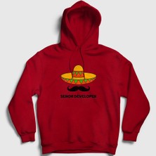 Presmono Unisex Kırmızı Senior Developer Yazılımcı Kapüşonlu Sweatshirt