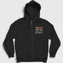 Presmono Unisex Siyah World Tour Pink Floyd Fermuarlı Kapüşonlu Sweatshirt