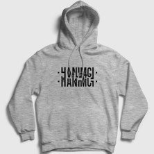 Presmono Unisex Gri Hanımcı Katlamalı Gizli Yazılı Kapüşonlu Sweatshirt