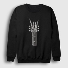 Presmono Unisex Siyah Skeleton Hand Guitar Music Rock Sweatshirt