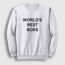Presmono Unisex Beyaz Worlds Best Boss The Office Sweatshirt