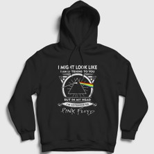 Presmono Unisex Siyah Listening To Pink Floyd Kapüşonlu Sweatshirt