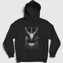 Presmono Unisex Siyah Skull Deer Geyik Kapüşonlu Sweatshirt