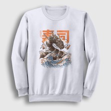 Presmono Unisex Beyaz Sushi Dragon Ejderha Sweatshirt
