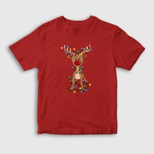 Presmono Unisex Çocuk Kırmızı Adorable Reindeer Geyik Yılbaşı T-Shirt