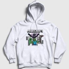 Presmono Unisex Beyaz Squad Oyun Minecraft Kapüşonlu Sweatshirt