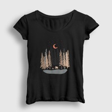 Presmono Kadın Siyah Forest Camper Kamp T-Shirt