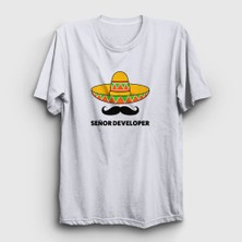 Presmono Unisex Beyaz Senior Developer Yazılımcı T-Shirt
