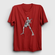 Presmono Unisex Kırmızı Skeleton Guitarist Music Rock T-Shirt