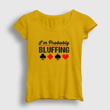 Presmono Kadın Sarı Probably Bluffing Poker T-Shirt