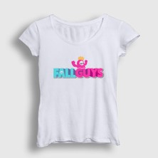 Presmono Kadın Beyaz Logo V2 Oyun Fall Guys T-Shirt