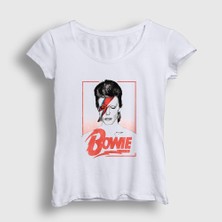 Presmono Kadın Beyaz Aladdin Sane David Bowie T-Shirt