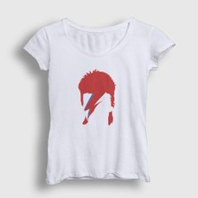 Presmono Kadın Beyaz Lightning Yıldırım David Bowie T-Shirt