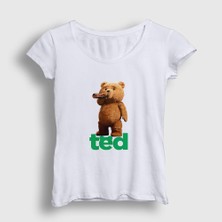 Presmono Kadın Beyaz Drink Ayı Teddy Bear T-Shirt
