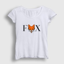 Presmono Kadın Beyaz Logo Fox Tilki T-Shirt