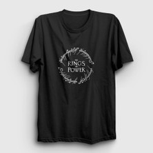 Presmono Unisex Siyah V2 Yüzüklerin Efendisi Güç Yüzükleri Rings Of Power T-Shirt